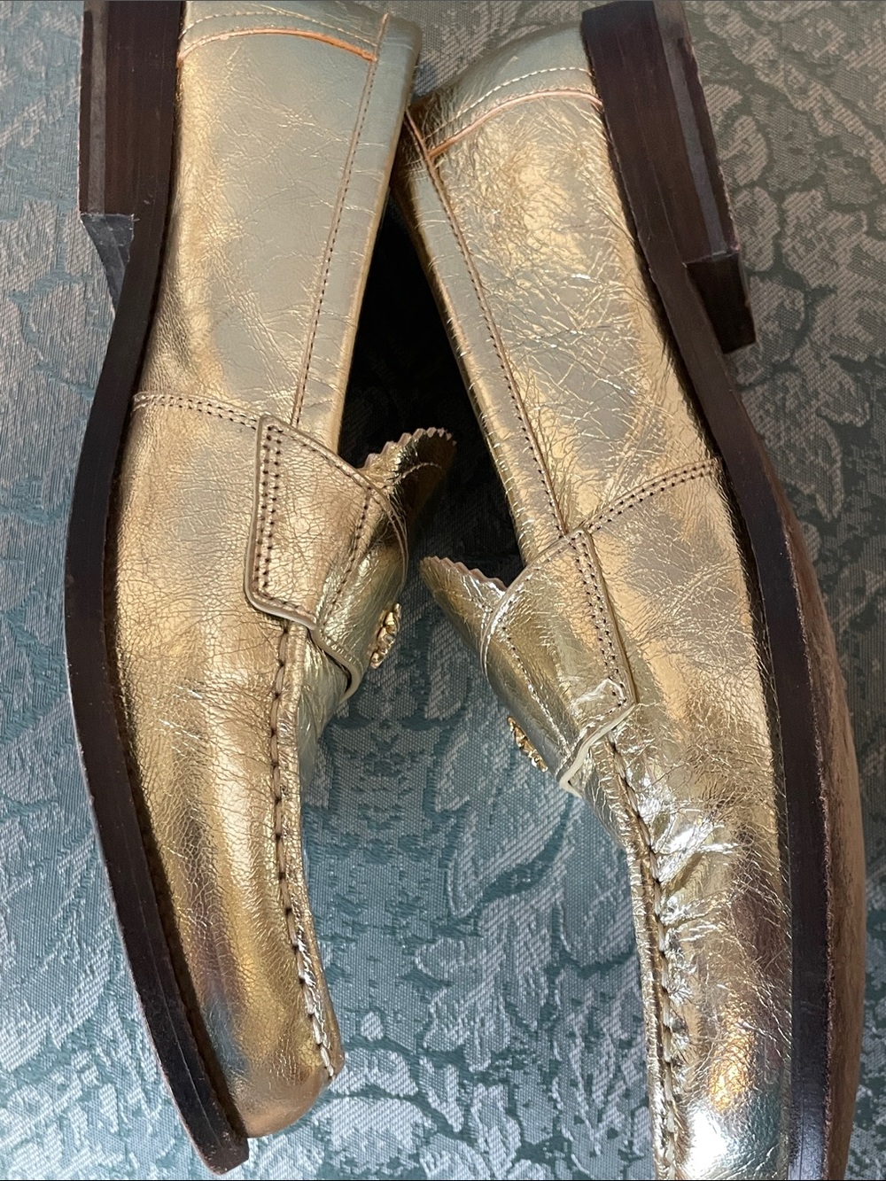 Tory Burch Metallic Gold Leather Loafers 10.5 - Picture 5 of 5